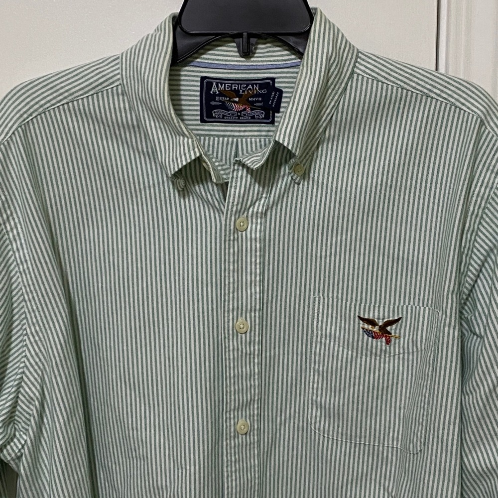 Ralph Lauren American Living Men Striped Button Down Shirt USA Flag Bald Eagle L